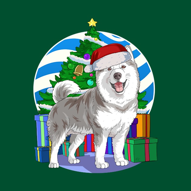 Alaskan Malamute Dog Cute Santa Christmas Gift by Noseking