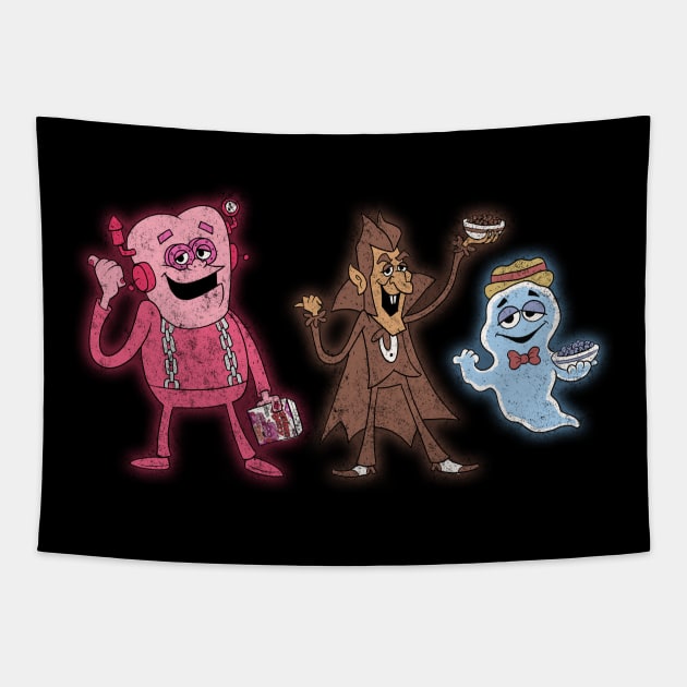 Hitchhiking Cereal Monsters! Tapestry by chrisraimoart