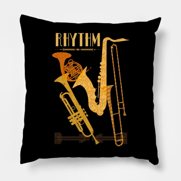 Brass Musical Instruments Rhythm type Pillow by Lisa