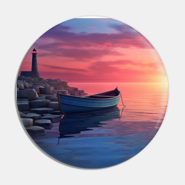 Tranquil Water Boat Serene Landscape Pin by Cubebox