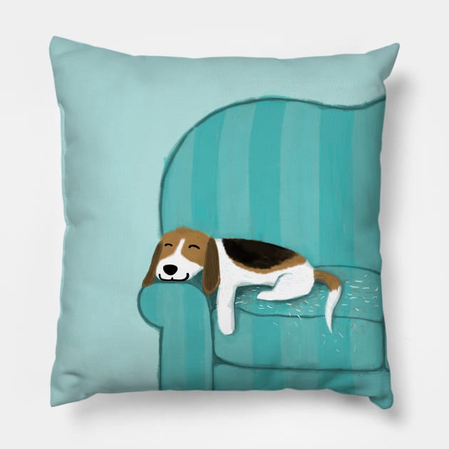 Happy Couch Dog | Cute Beagle Pillow by Coffee Squirrel