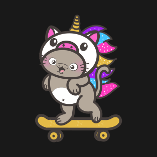 Skateboarding Unicorn Cat T-Shirt