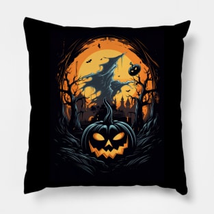 scary pumpkin on halloween Pillow