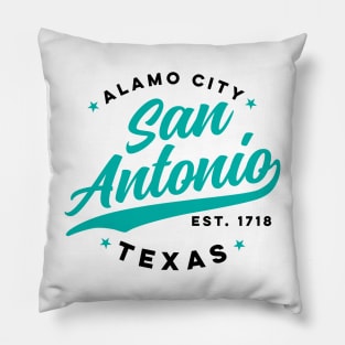 Vintage San Antonio Alamo City Texas Teal USA Pillow