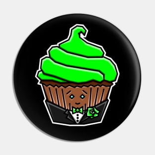 Cute Cupcake in a Tuxedo with Green Icing - Chocolate - Cupcake Pin