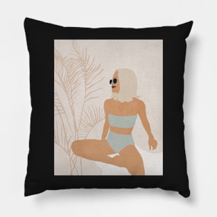 Gir, Sunglasses, Boho style art, Mid century art Pillow