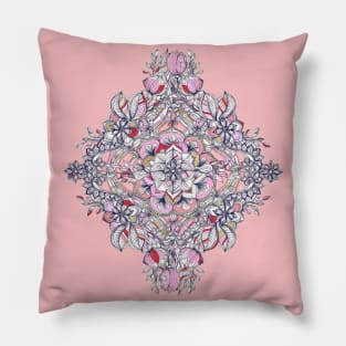 Floral Diamond Doodle in Red and Pink Pillow