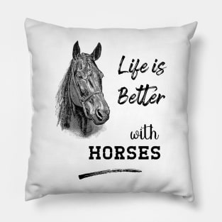 Horsehead Drawing with Horse Lover Text Pillow