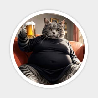 Fat cat with glass of beer Magnet