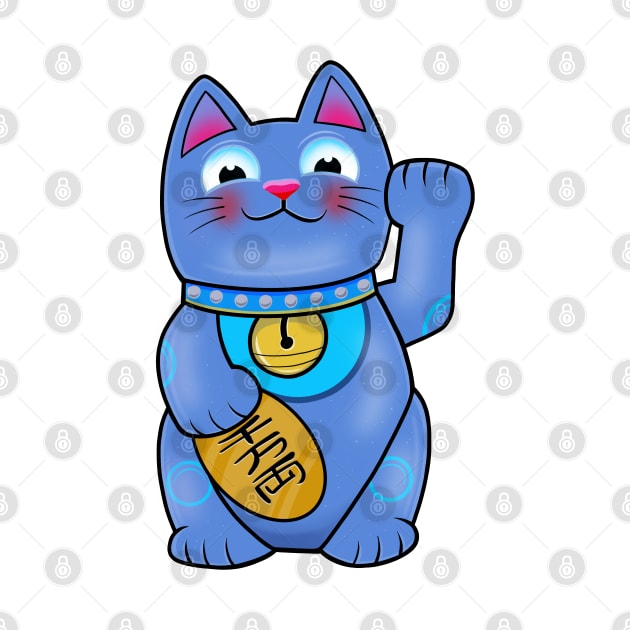 Blue For Career Sucess Maneki Neko Lucky Cat by Space Truck