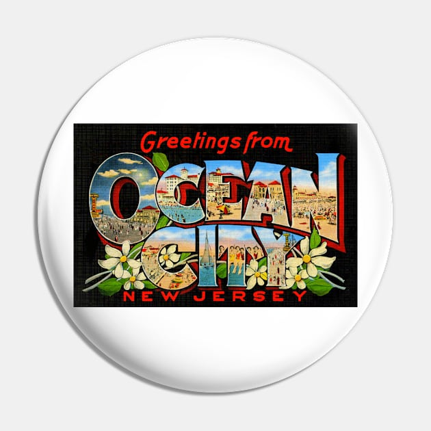 Greetings from Ocean City, New Jersey - Vintage Large Letter Postcard Pin by Naves