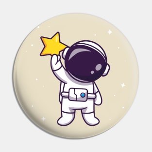 Cute Astronaut Holding Star Cartoon Pin