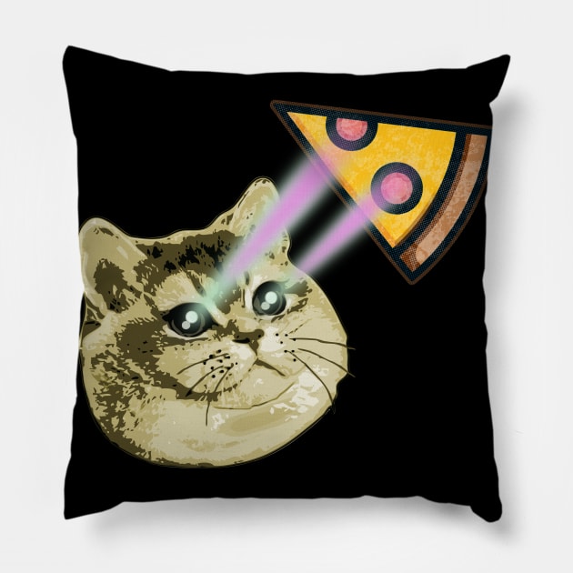 Cat Pizza Meme Laser Eyes Pillow by Electrovista