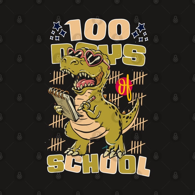 100 days of school featuring a friendly T-rex Dino Holding a notebook  #4 by XYDstore