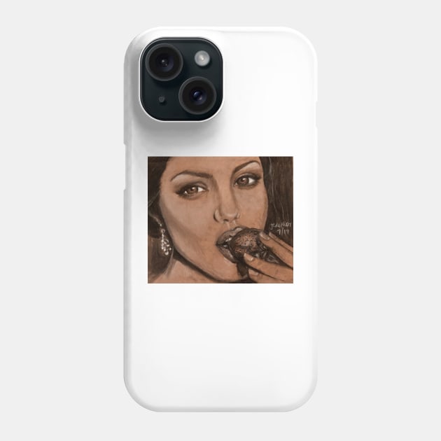 Angelina Jolie eating a strawberry. Phone Case by JedethDT