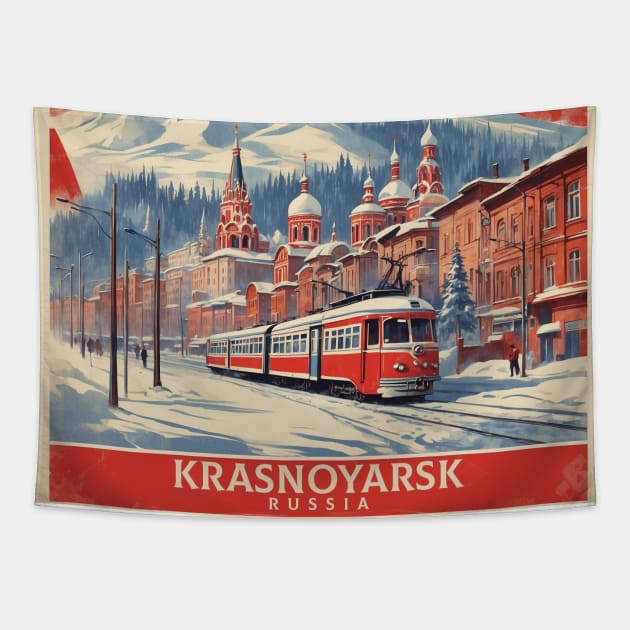 Krasnoyarsk Russia Vintage Tourism Travel Poster Tapestry by TravelersGems