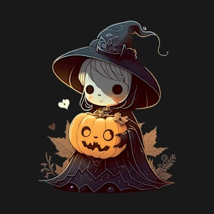 Black eyed cute Witch with funny pumpkin T-Shirt