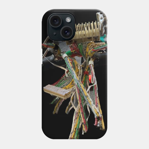 Macro view display of  professional splicing of colorful fiber optic Internet cables on black background Phone Case by Khala