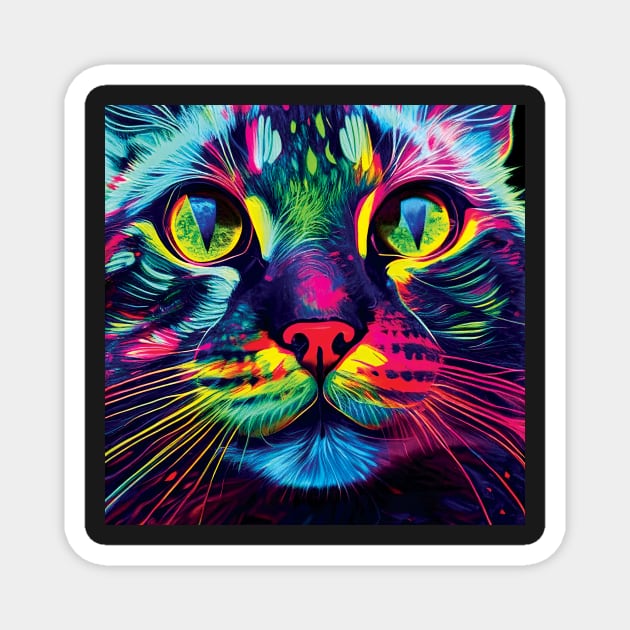 Cat in Neon Colours Magnet by Geminiartstudio