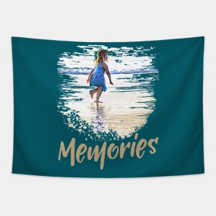 Memories - Little girl playing on the beach Tapestry