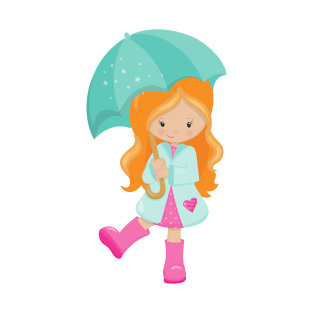 Girl With Umbrella, Girl In Raincoat, Orange Hair T-Shirt