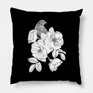 A bird among White Roses Pillow