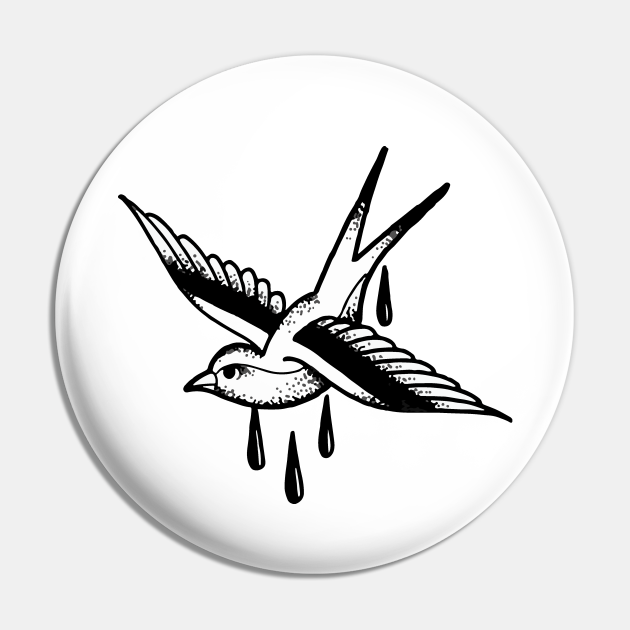 Old School Swallow Bird Tattoo - Tattoo - Pin | TeePublic Old School Swallow Bird Tattoo - Tattoo - Pin | TeePublic