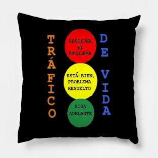 Spanish Life Traffic Design on Black Background Pillow