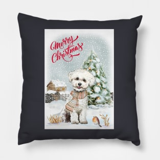 Bichon Frise Merry Christmas Santa Dog Pillow