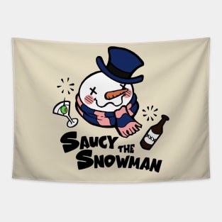 Saucy The Snowman - Frosty Humor - White Outlined, Color Version 4 Tapestry