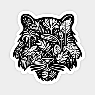 Leaves and plants in tiger head tattoo Magnet