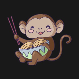 Cute Monkey with Ramen - Kawaii Designs T-Shirt