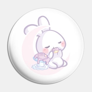 Bunny Sitting on the Moon Eating a Purple Mushroom Cake Pin