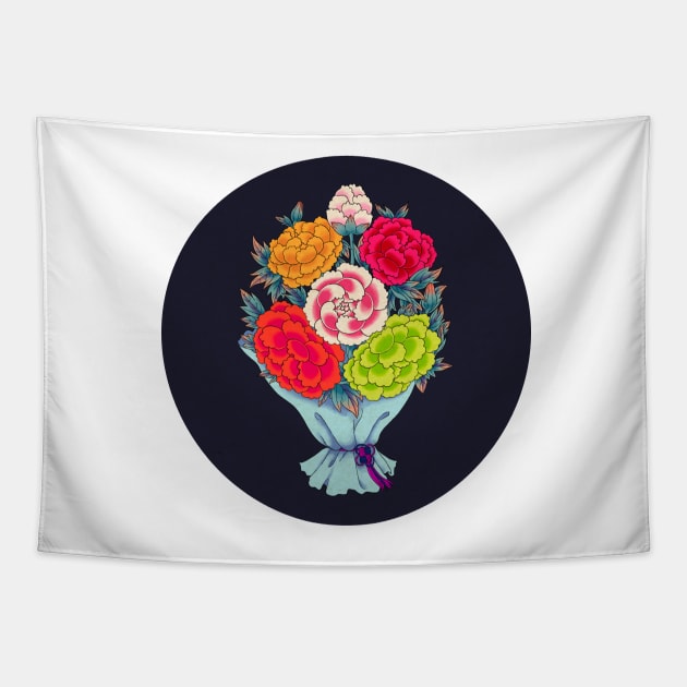 Minhwa: Peony Bouquet L Type (Korean traditional/folk art) Tapestry by koreanfolkpaint