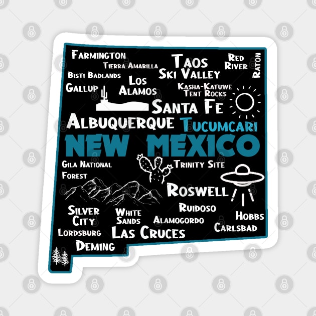 Cute map of Tucumcari New Mexico Albuquerque Map Santa Fe Los Alamos, Taos,Roswell Las Cruces Deming Carlsbad Silver City Magnet by BoogieCreates