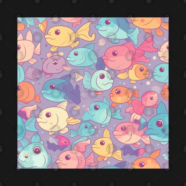 A Seamless Pattern of Adorable Pastel Fish by Guntah