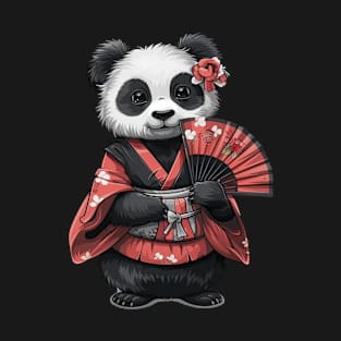 Panda as Japanese Geisha holding Fan - Panda Bear Japanese T-Shirt