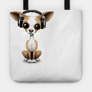 Cute Chihuahua Puppy Dog Wearing Headphones Tote