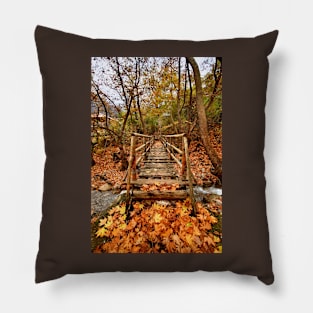 Wooden bridge to the heart of autumn Pillow