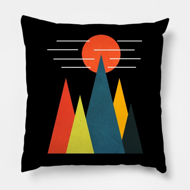 Minimalist Abstract Nature Art #38 Linear and Colorful Mountains Pillow by Insightly Designs