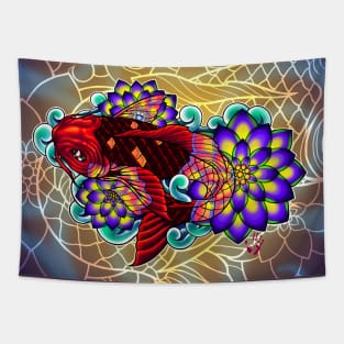 Koi and Lotus Blossoms Tapestry