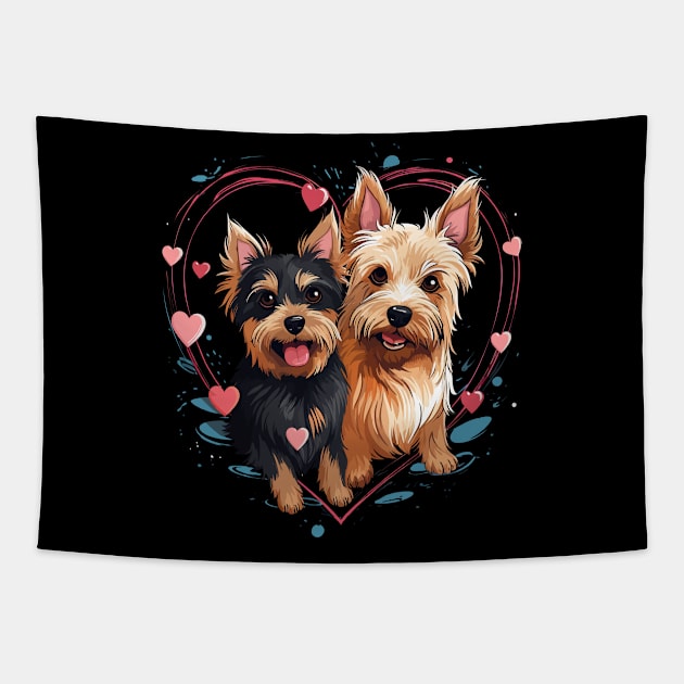 Australian Terrier Couple Valentine Tapestry by JH Mart