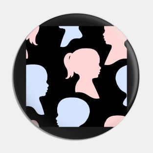 Child Silhouettes - Pale Pink and Blue on Black Background Pin