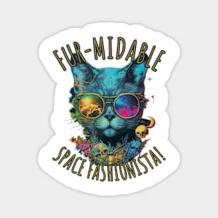 Fur-Midable Space Fashionista Space cat Magnet