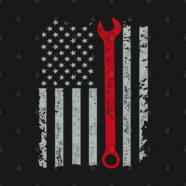 American Auto Mechanic Wrench And Flag by QUYNH SOCIU