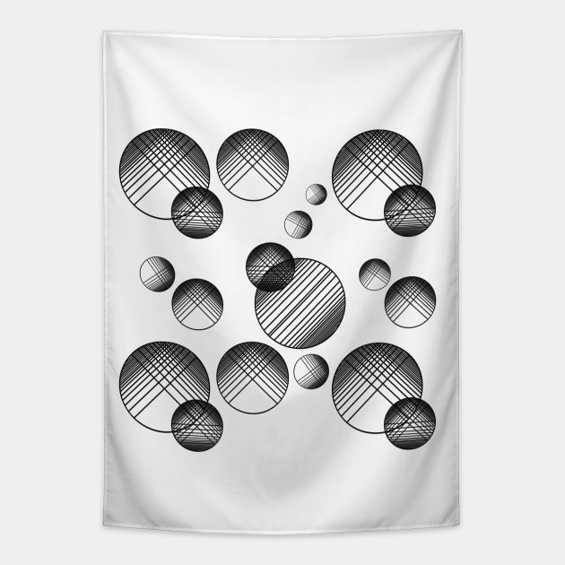 Monochrome geometric pattern with circles and lines. Tapestry by KateQR