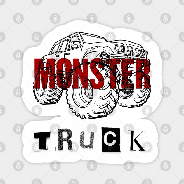Monster Truck Mayhem T-Shirt - Grunge Automotive Sketch Graphic Tee Magnet by TurnEffect