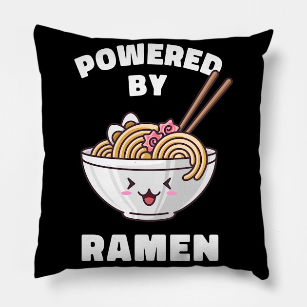 Funny Powered By Ramen Kawaii Japanese Noodles Pillow by cranko