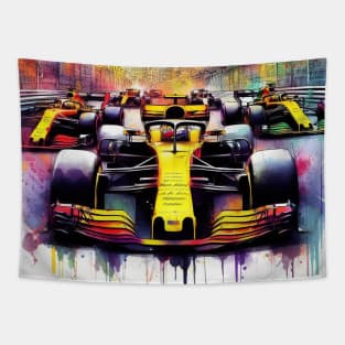 Artistic illustration of high speed racing cars in Monte Carlo Tapestry