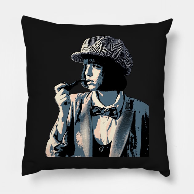 Girl Smoking Corncob Pipe Vintage Pastel Themed Pillow by boholoc0